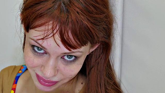 Crazy slut gags on guard's dick