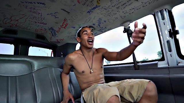 Pulled Black stud sucked by DILF in public outdoor van