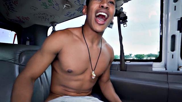 Pulled Black stud sucked by DILF in public outdoor van