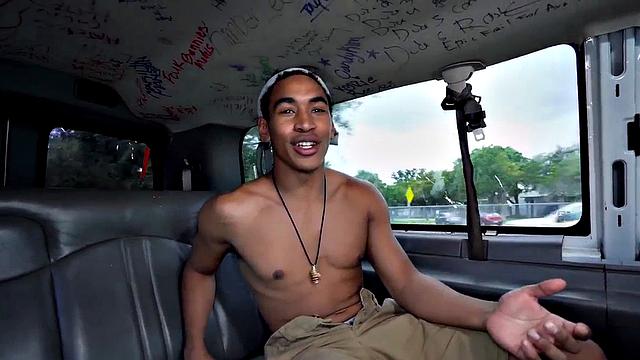 Pulled Black stud sucked by DILF in public outdoor van