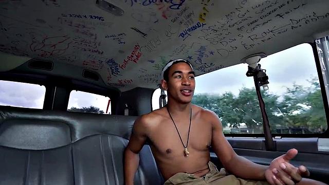 Pulled Black stud sucked by DILF in public outdoor van