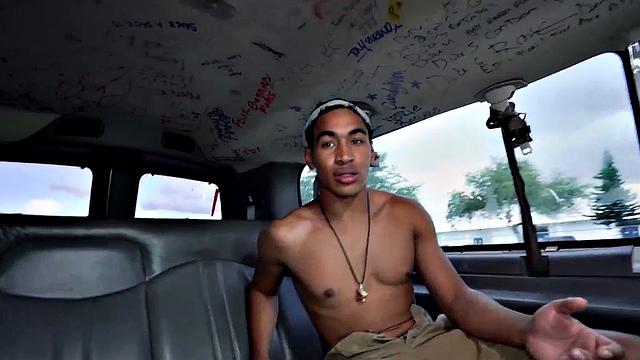 Pulled Black stud sucked by DILF in public outdoor van