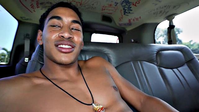 Pulled Black stud sucked by DILF in public outdoor van