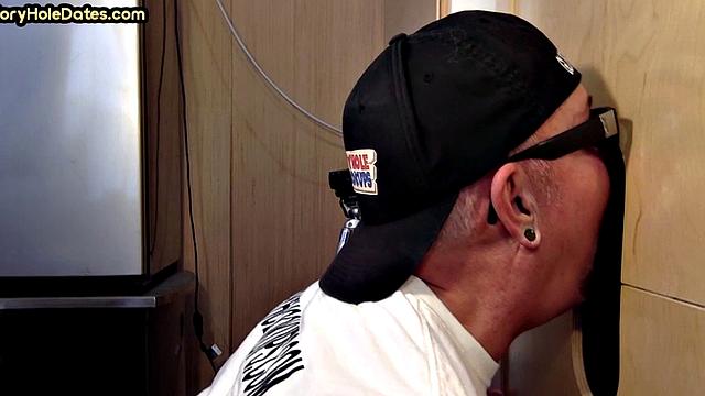 Gloryhole DILF sucks black penis with greedy mouth