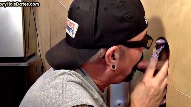 Gloryhole cum in mouth DILF sucks cock with his mouth