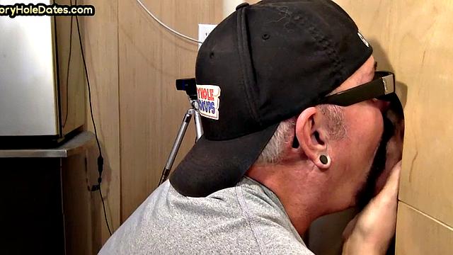 Gloryhole cum in mouth DILF sucks cock with his mouth