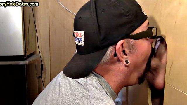 Gloryhole cum in mouth DILF sucks cock with his mouth