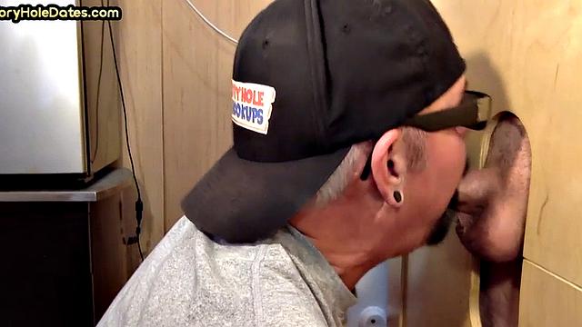 Gloryhole cum in mouth DILF sucks cock with his mouth