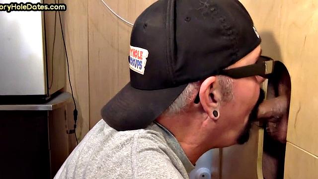 Gloryhole cum in mouth DILF sucks cock with his mouth