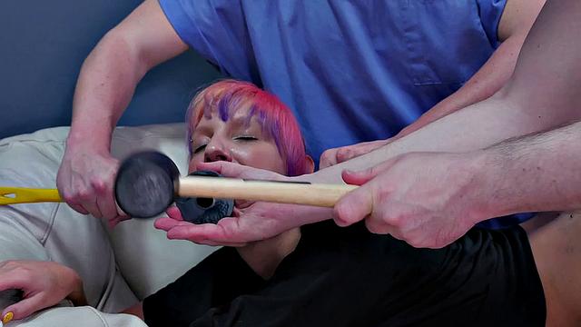 Hogtied submissive Tanzi gagging and rimming