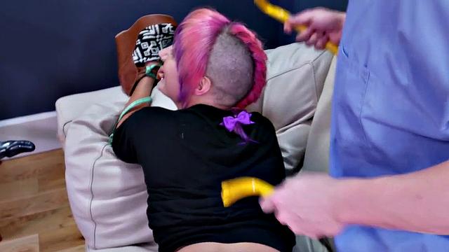 Hogtied submissive Tanzi gagging and rimming