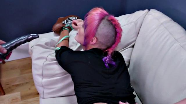 Hogtied submissive Tanzi gagging and rimming