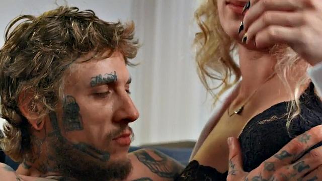 Busty lingerie ts with booty riding bareback in couple