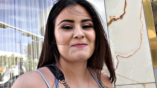 Watch this Armenian brunette get her brown hair caught in a cum-filled crease