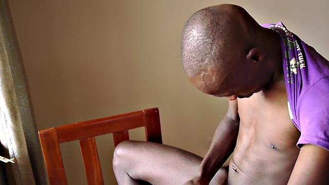 Ebony twink from Africa jerks his pecker solo