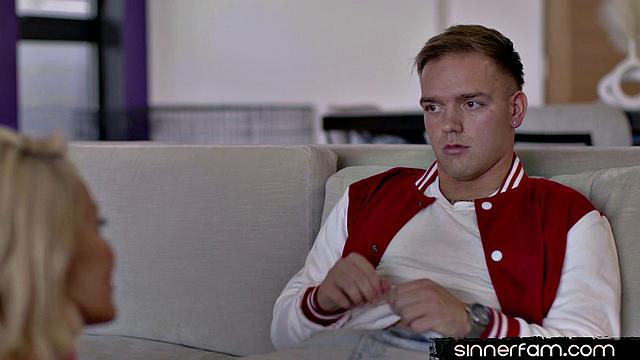 Sexy stepmom deepthroating stepson's dick