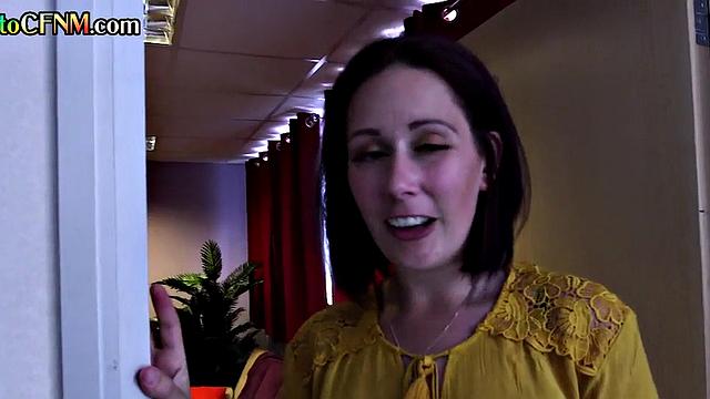 Ebony CFNM domina jerks cock in group with Brit ladies