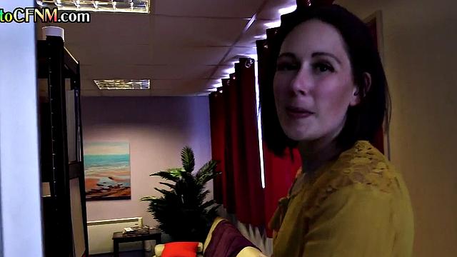 Ebony CFNM domina jerks cock in group with Brit ladies