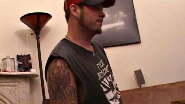 Pierced punk Elijah Mageddon goes to work on his cock. After stroking his stiff dick to the porn video, he pumps out his warm cum load onto the skateboard.