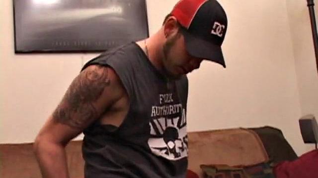 Pierced punk Elijah Mageddon goes to work on his cock. After stroking his stiff dick to the porn video, he pumps out his warm cum load onto the skateboard.