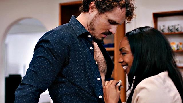 Ebony inked sinner pussypounded in kitchen