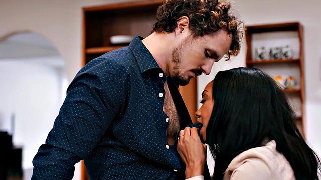 Ebony inked sinner pussypounded in kitchen