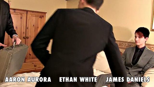 three guys test every toy in the box and end up skipping straight to each other