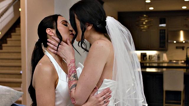 ADULT TIME - Sensual Romantic First Time For Lesbian Newlyweds Charlotte Sins And Melissa Stratton!