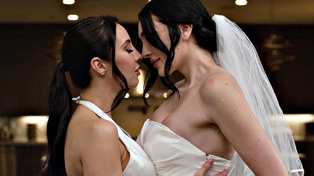 ADULT TIME - Sensual Romantic First Time For Lesbian Newlyweds Charlotte Sins And Melissa Stratton!
