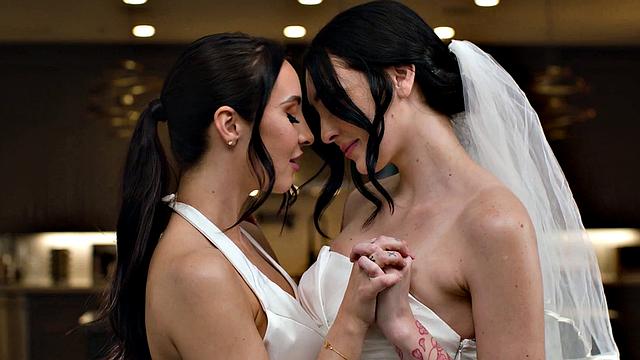 ADULT TIME - Sensual Romantic First Time For Lesbian Newlyweds Charlotte Sins And Melissa Stratton!