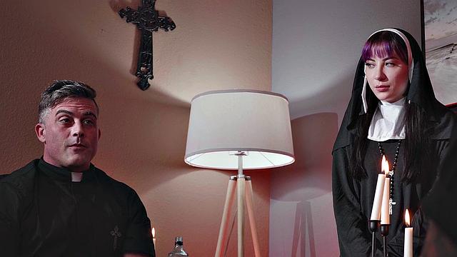 CFNM church student in uniform sucks priest in dormitory