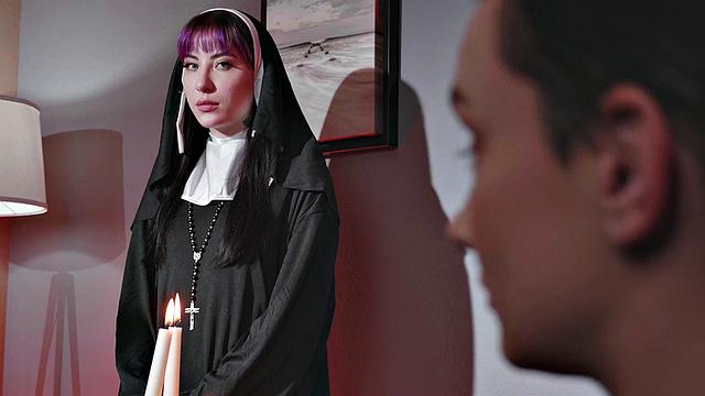 CFNM church student in uniform sucks priest in dormitory