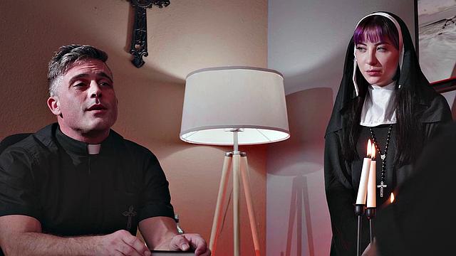 CFNM church student in uniform sucks priest in dormitory