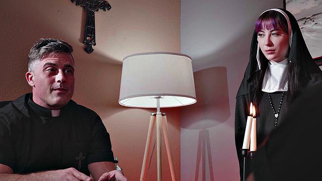 CFNM church student in uniform sucks priest in dormitory
