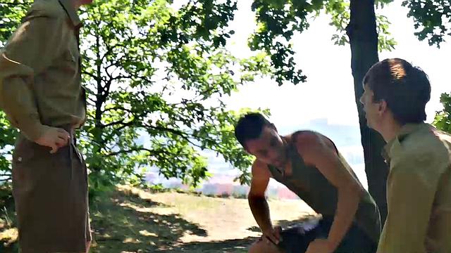 Lukas Novy, Jesse Jenkins and Leo Ocean are making camp in the woods. Leo sucks at starting a fire, but the boys know he's much better at servicing their dicks. Once he has his camp mates rock hard they take turns bareback fucking him.