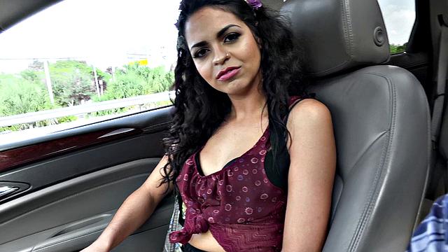 Watch this curvy Latina get her pussy drilled in the car while wearing her skirt