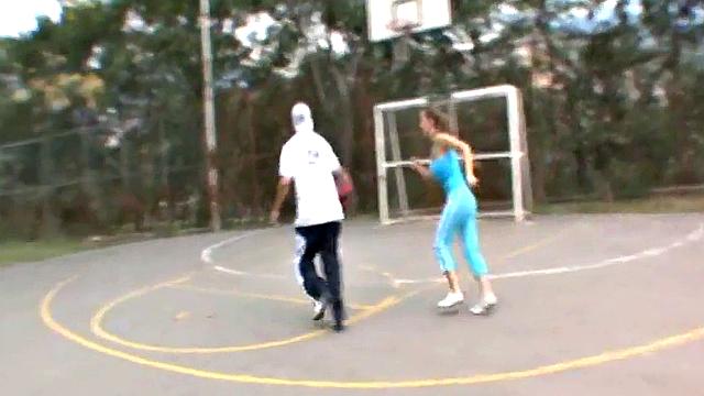 Busty cute teen plays on the court