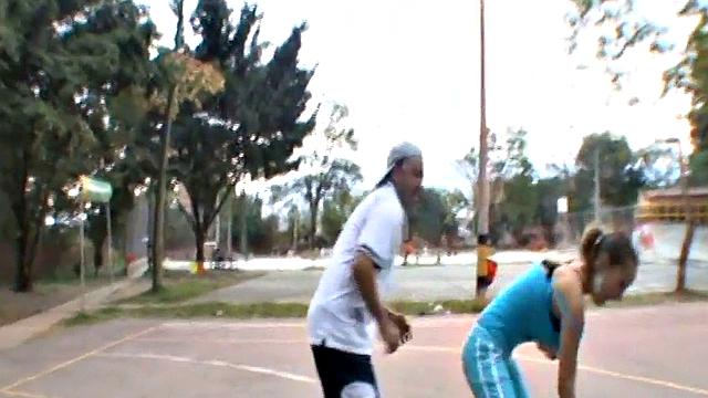 Busty cute teen plays on the court