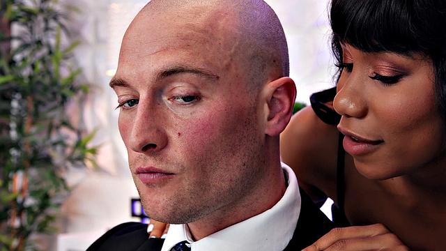 Athletic babe in lingerie takes a hard deepthroat from a big dick while wearing a thong