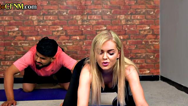 CFNM teasing sluts jerk off in yoga class