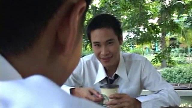 Asian boys Moo and Eak find unlocked storeroom. Eak strips down and sits in chair, while Moo latches onto his big fat cock, an oral exchange follows, until both boys cum