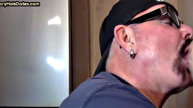 Gloryhole BJ - Daddy sucks hard dick in homemade sex