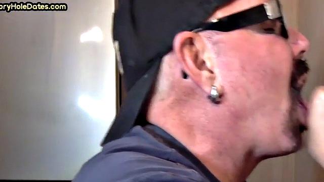 Gloryhole BJ - Daddy sucks hard dick in homemade sex