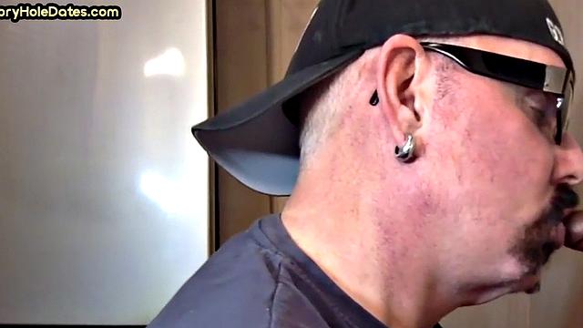 Gloryhole BJ - Daddy sucks hard dick in homemade sex