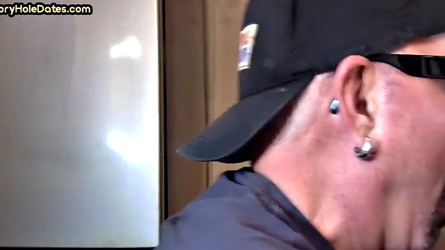 Gloryhole BJ - Daddy sucks hard dick in homemade sex