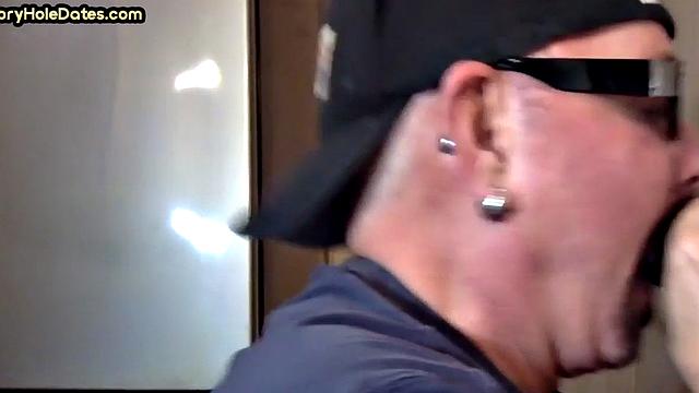 Gloryhole BJ - Daddy sucks hard dick in homemade sex