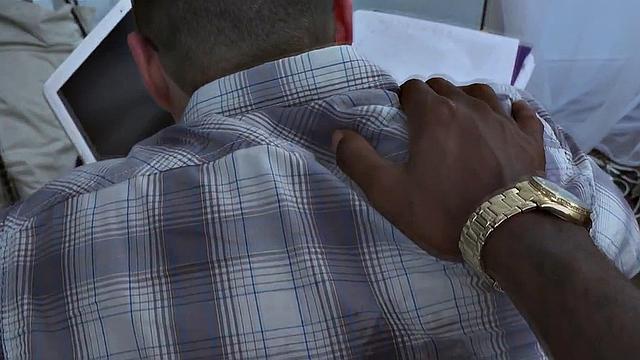 BBC drills nerdy guy's ass at the office while he's wearing glasses