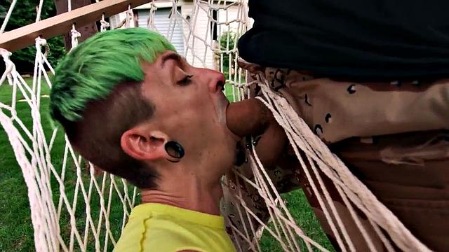 Dominant thug barebacks bottom twink outdoors