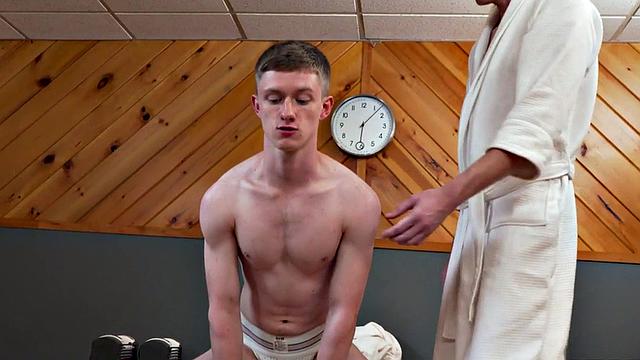 Stepson gets toyed in ass with dildo by stepdaddy in the sauna