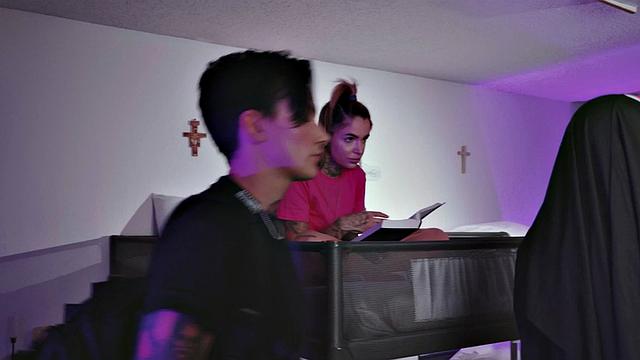 Gagging CFNM babe in uniform sucks priest cock in dormitory